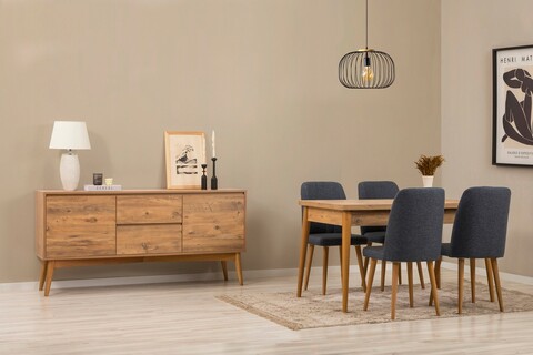 Masa extensibila, Chairs & Console Set (6 Pieces), Vella, Vinuri 01 1048, PAL, Pin Atlantic / Albastru închis