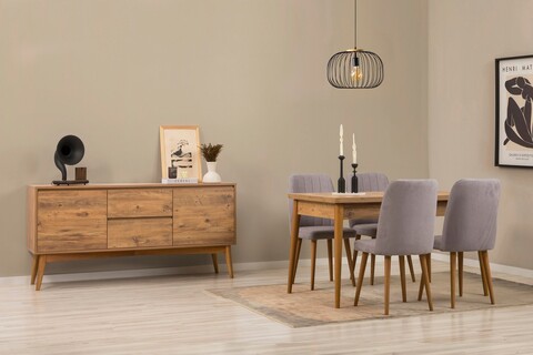Masa extensibila, Chairs & Console Set (6 Pieces), Vella, Vinuri 01 0701, PAL, Pin Atlantic / Gri