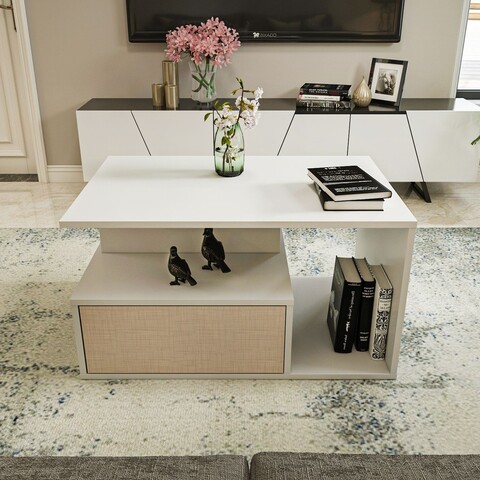 Masuta de cafea, Zena Home, Mana, 90x48 cm, PAL, Bej/Alb