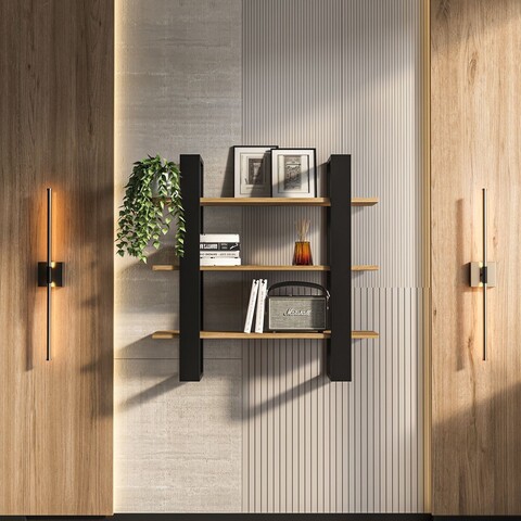 Raft de perete, Zena Home, Suno, 90x90x22 cm, PAL, Stejar negru / Oud