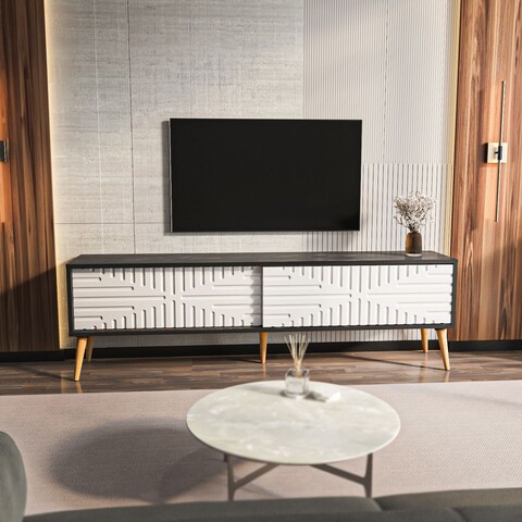 Comoda TV, Zena Home, Riso, 180x54x35 cm, PAL, Alb/Negru