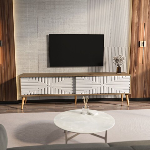Comoda TV, Zena Home, Riso, 180x54x35 cm, PAL, Nuc/Alb
