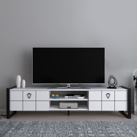 Comoda TV, Zena Home, Mora, 184x45x34 cm, PAL, Alb/Negru