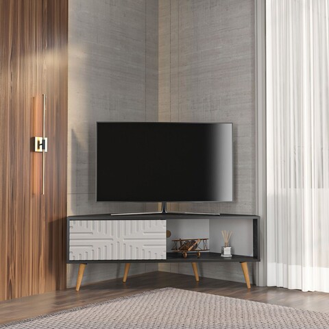Comoda TV, Zena Home, Mora, 140x54x45 cm, PAL, Alb/Negru