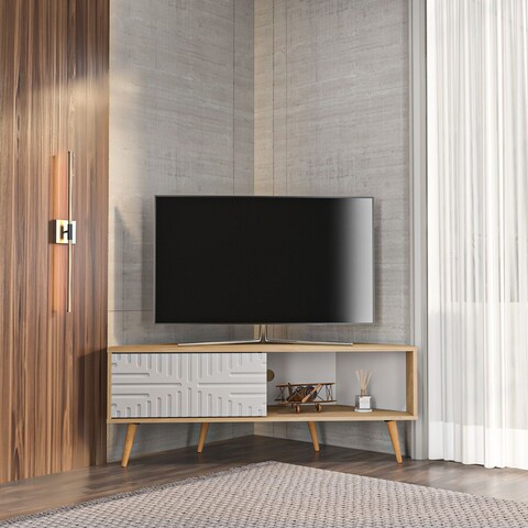 Comoda TV, Zena Home, Mora, 140x54x45 cm, PAL, Stejar Safir / Alb