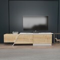 Comoda TV, Zena Home, Zonas, 180x28 cm, PAL, Stejar Safir / Alb