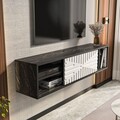Comoda TV, Zena Home, Teo Floating, 140x29 cm, PAL, Alb/Negru
