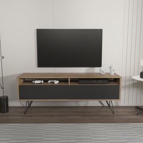 Comoda TV, Zena Home, Flay, 140x53 cm, PAL, Nuc / Negru
