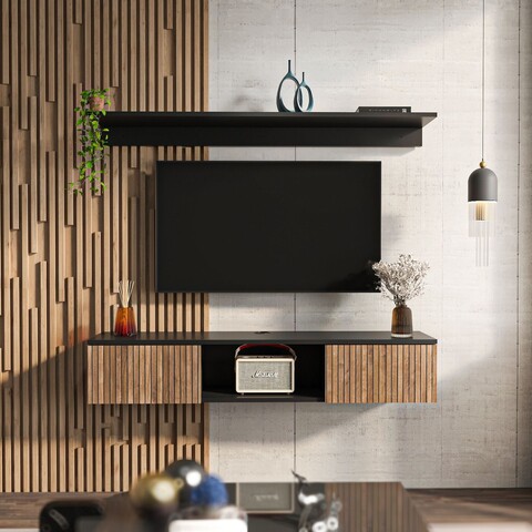 Comoda TV, Zena Home, Elia, 140x25 cm, PAL, Lemn/Negru