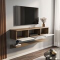 Comoda TV, Zena Home, Elia, 140x25 cm, PAL, Nuc/Alb