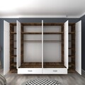 Dulap pentru haine, Rani, BA133, 243x226x48 cm, PAL, Nuc/Alb
