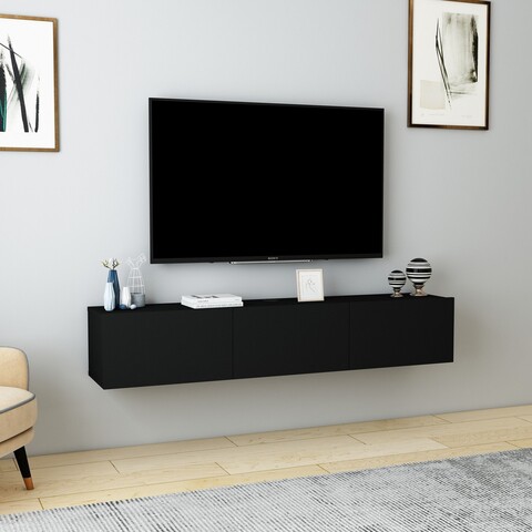 Comoda TV, Dovelle, Denby, 160x29 cm, PAL, Negru