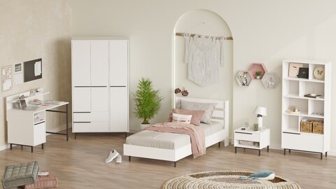 Set dormitor pentru copii, Locelso, ON25-W, PAL, Alb