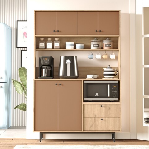 Dulap multifunctional, Locelso, RE5-SK, 120x180x35 cm, PAL, Stejar / Tigla Roșu