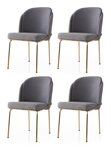 Set scaune 4 piese, Nmobb, Dore, Cadru: 100% FIER, Aur / Antracit