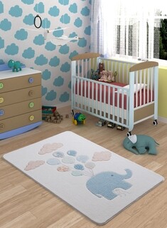 100x150 cm, Multicolor, Sweet Elephant - White