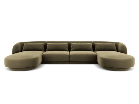 Coltar panoramic 5 locuri, Tulum, Cosmopolitan Design, 330x156x70 cm, catifea, verde