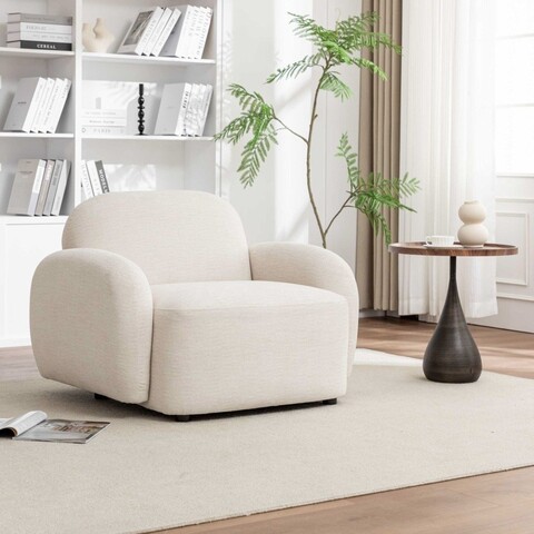 Fotoliu Helmi, Homla, 108x87x73 cm, MDF/metal/poliester, ecru