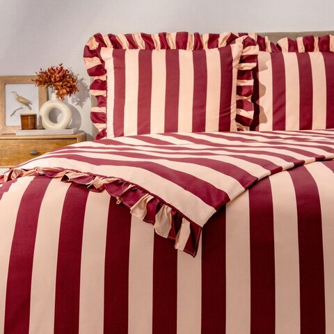 Lenjerie de pat pentru o persoana Tiffany, Homla, 2 piese, 140x200 cm, poliester, crem/visiniu