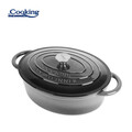 Semioala ovala cu capac Marble Grey, Cooking by Heinner, 37x29x15 cm, fonta emailata, gri