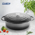 Semioala ovala cu capac Marble Grey, Cooking by Heinner, 37x29x15 cm, fonta emailata, gri