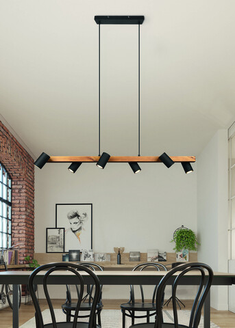 Lustra Marley, TRIO, 115x20x150 cm, 35W, 6x GU10, metal, negru mat/natur