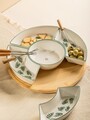 Platou servire cu tava rotativa Fincan, Homla, 30 cm, portelan/bambus, multicolor