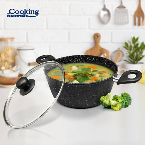 Cratita cu capac Onix, Cooking by Heinner, 22x9 cm, aluminiu/ceramica, negru