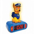 Ceas desteptator cu lumina 3D pentru copii Paw Patrol, LEXIBOOK, 20x15x10 cm, plastic/cauciuc, albastru/galben