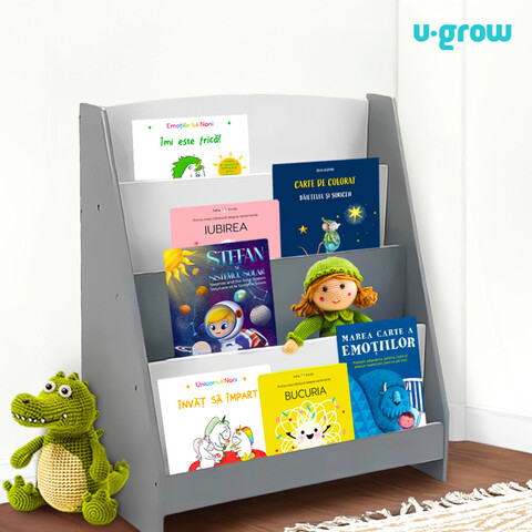 Raft depozitare carti U-Grow, 61x30x70 cm, MDF, gri