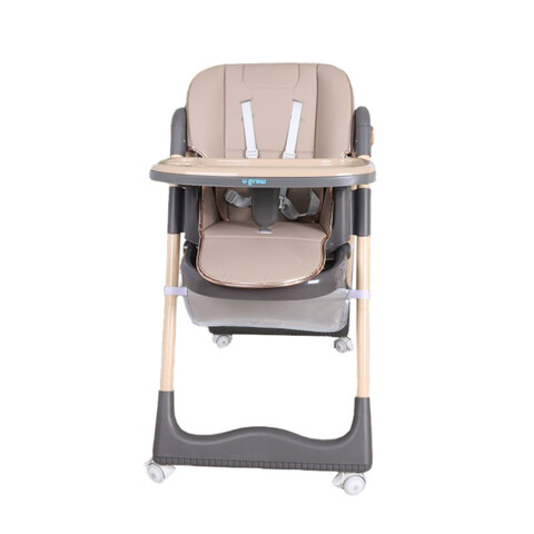 Scaun de masa pentru bebelusi cu inaltime reglabila, U-Grow, 53.5x20.5x62 cm, piele ecologica/textil, maro