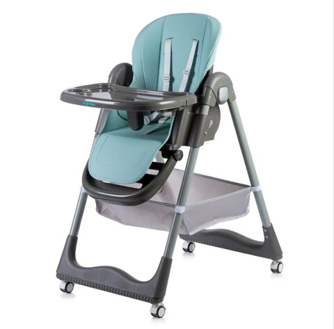 Scaun de masa pentru bebelusi cu inaltime reglabila, U-Grow, 53.5x20.5x62 cm, piele ecologica/textil, albastru/gri