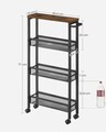 Carucior ingust cu 4 rafturi si roti, Vasagle, 45.4x13x77 cm, PAL/ote, negru