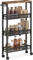Carucior ingust cu 4 rafturi si roti, Vasagle, 45.4x13x77 cm, PAL/ote, negru