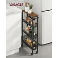 Carucior ingust cu 4 rafturi si roti, Vasagle, 45.4x13x77 cm, PAL/ote, negru