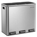 Cos de reciclare cu 3 compartimente, Songmics, 3 x 18 L, 61x31.5x56 cm, inox/polipropilena, argintiu