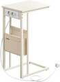 Masuta laterala C Shape, Vasagle, cu priza si porturi USB, 40x30x62 cm, PAL/otel, alb crem
