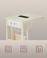 Masuta laterala C Shape, Vasagle, cu priza si porturi USB, 40x30x62 cm, PAL/otel, alb crem