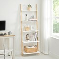 Biblioteca tip scara cu 5 rafturi Ladder, Vasalge, 60x35x171 cm, MDF/lemn de pin, alb mat/natural