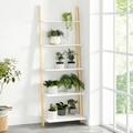 Biblioteca tip scara cu 5 rafturi Ladder, Vasalge, 60x35x171 cm, MDF/lemn de pin, alb mat/natural