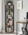 Corp biblioteca de colt cu 5 rafturi, Vasagle, 30x30x160 cm, PAL/otel, maro rustic