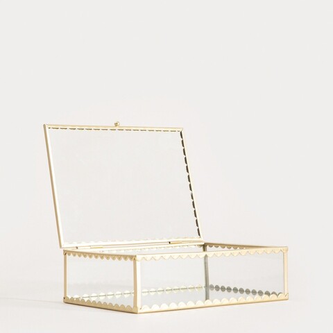 Cutie pentru bijuterii Grazia, Homla, 18x13x5.5 cm, sticla/metal, auriu/transparent