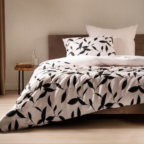 Lenjerie de pat King Size, Lydia, Homla, 3 piese, 200x220 cm, bumbac satinat, bej/negru