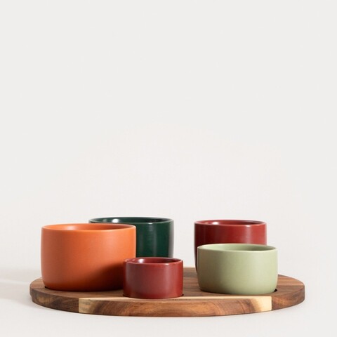 Set 5 boluri si suport Yifan, Homla, 32 cm, lemn/ceramica, multicolor