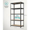 Set 2 rafturi modulare pentru depozitare, Songmics, max 600 kg, 100x50x200 cm, MDF/otel, negru