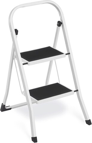 Scara cu 2 trepte, Songmics, plibila, 46.5x63.5x80 cm, max 150 kg, otel, alb