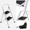 Scara cu 2 trepte, Songmics, plibila, 46.5x63.5x80 cm, max 150 kg, otel, alb