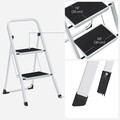 Scara cu 2 trepte, Songmics, plibila, 46.5x63.5x80 cm, max 150 kg, otel, alb
