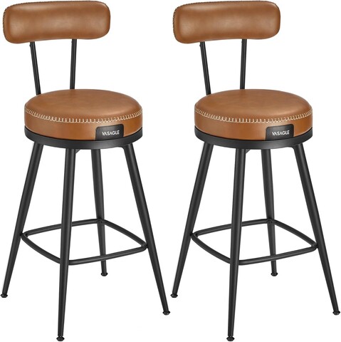 Set 2 scaune de bar, Vasagle, Ekho, 54x91 cm, sezut rotativ, otel/piele ecologica, maro