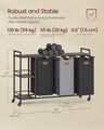Cos de rufe cu 3 compartimente, rafturi si roti, Vasagle, 150 L, 117x33x80.5 cm, otel/PAL/tesatura Oxford, negru/gri